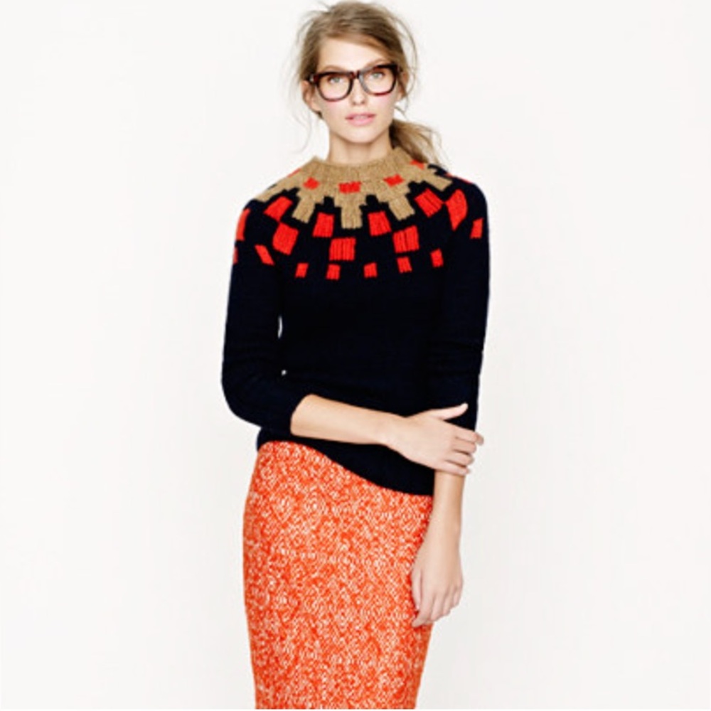 J. Crew Collection Cashmere Mohair Knit Sweater Geometric Design 2012 Rare Style - Picture 2 of 12